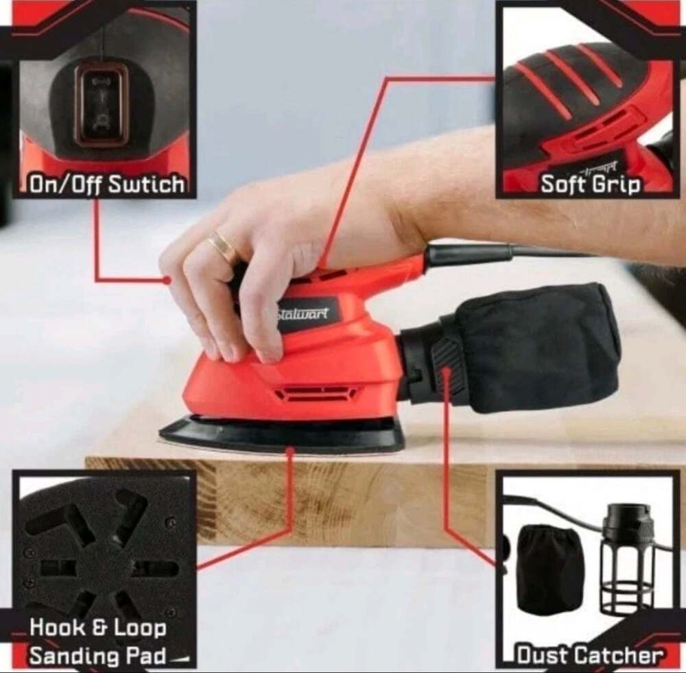 Stalwart 14,000 RPM Electric Mouse Detail Sander with Dust Collection and Sandpa